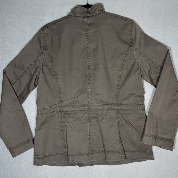 Eileen Fisher Womens Ruffle Collar Jacket Medium Tan Stretch Button Down‎ Blazer - Picture 9 of 11